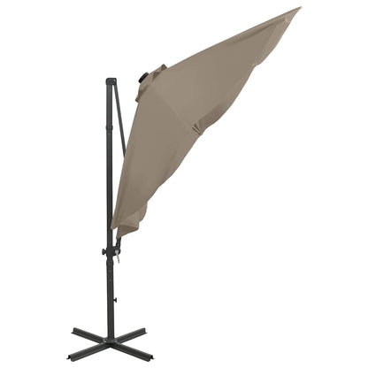 Guarda-sol jardim c/ poste e luzes LED 300 cm cinza-acastanhado