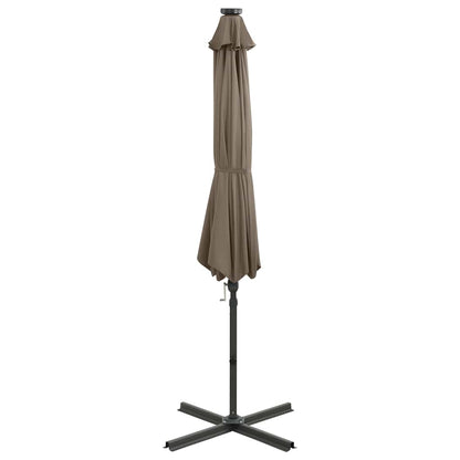 Guarda-sol jardim c/ poste e luzes LED 300 cm cinza-acastanhado