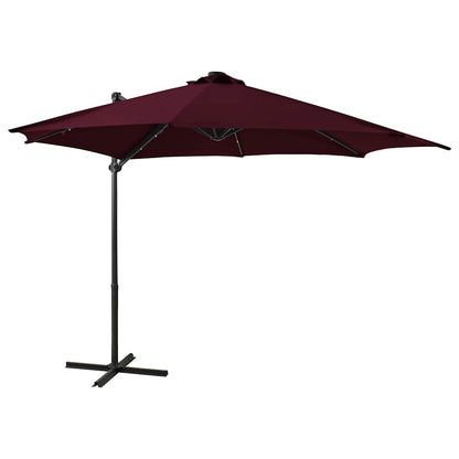 Guarda-sol jardim cantilever c/ poste e luzes LED 300 cm bordô