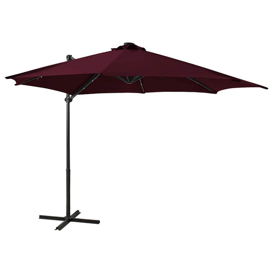 Guarda-sol jardim cantilever c/ poste e luzes LED 300 cm bordô