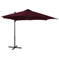 Guarda-sol jardim cantilever c/ poste e luzes LED 300 cm bordô