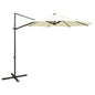 Guarda-sol jardim cantilever c/ poste e luzes LED 300 cm areia