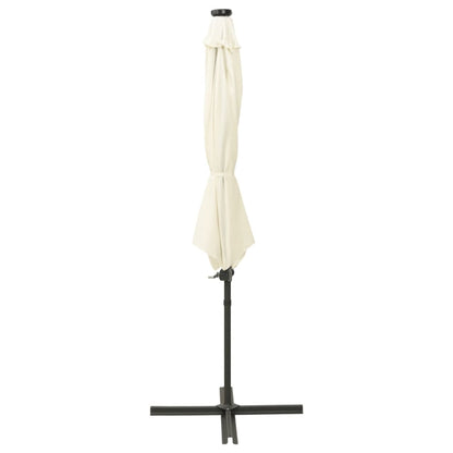 Guarda-sol jardim cantilever c/ poste e luzes LED 300 cm areia