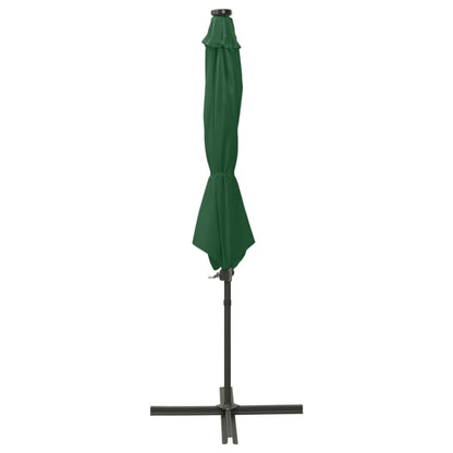 Guarda-sol jardim cantilever c/ poste e luzes LED 300 cm verde