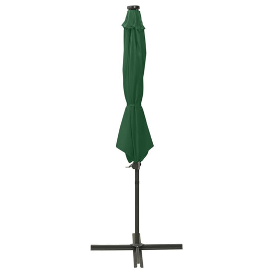 Guarda-sol jardim cantilever c/ poste e luzes LED 300 cm verde