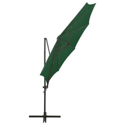 Guarda-sol jardim cantilever c/ poste e luzes LED 300 cm verde