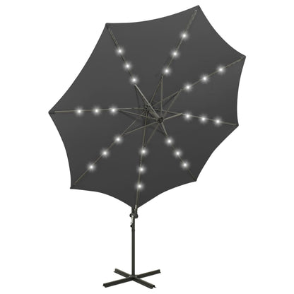 Guarda-sol jardim cantilever c/ poste/luzes LED 300cm antracite