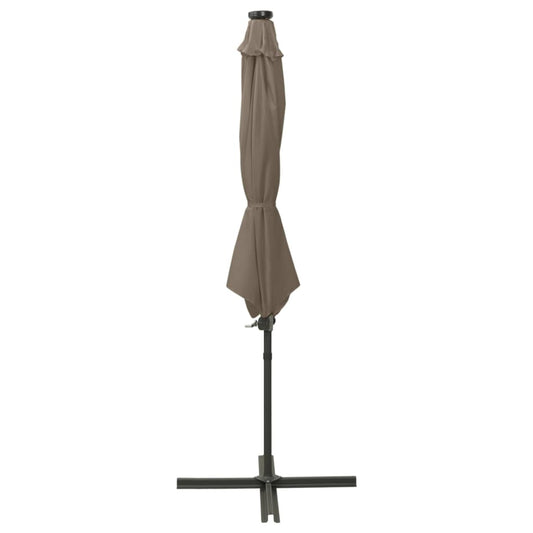 Guarda-sol jardim c/ poste e luzes LED 300 cm cinza-acastanhado