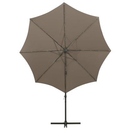 Guarda-sol jardim c/ poste e luzes LED 300 cm cinza-acastanhado