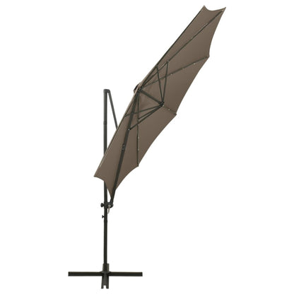 Guarda-sol jardim c/ poste e luzes LED 300 cm cinza-acastanhado