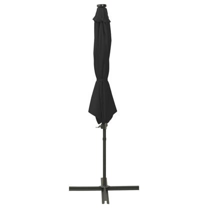 Guarda-sol jardim cantilever c/ poste e luzes LED 300 cm preto