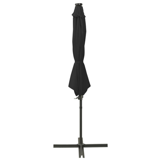 Guarda-sol jardim cantilever c/ poste e luzes LED 300 cm preto