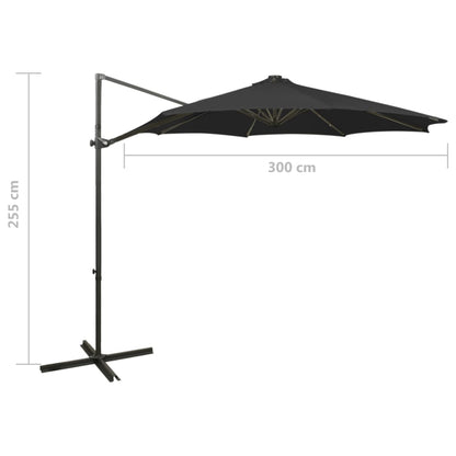 Guarda-sol jardim cantilever c/ poste e luzes LED 300 cm preto