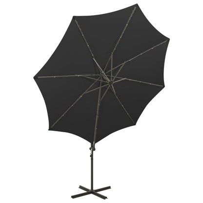Guarda-sol jardim cantilever c/ poste e luzes LED 300 cm preto