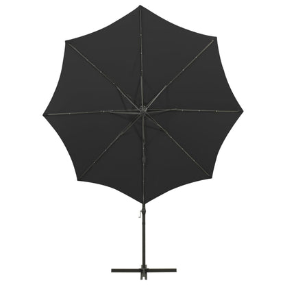 Guarda-sol jardim cantilever c/ poste e luzes LED 300 cm preto
