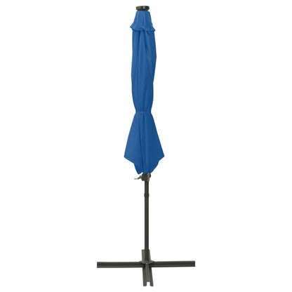 Guarda-sol jardim cantilever poste/luzes LED 300 cm azul-ciano
