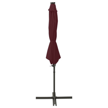 Guarda-sol jardim cantilever c/ poste e luzes LED 300 cm bordô