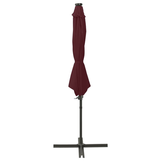 Guarda-sol jardim cantilever c/ poste e luzes LED 300 cm bordô