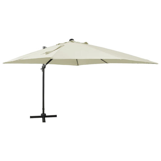 Guarda-sol jardim cantilever c/ poste e luzes LED 300 cm areia