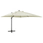 Guarda-sol jardim cantilever c/ poste e luzes LED 300 cm areia