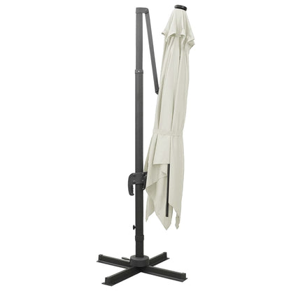 Guarda-sol jardim cantilever c/ poste e luzes LED 300 cm areia