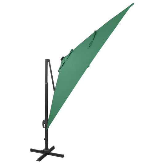 Guarda-sol jardim cantilever c/ poste e luzes LED 300 cm verde
