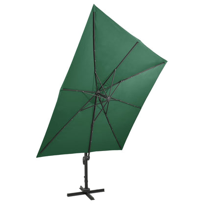 Guarda-sol jardim cantilever c/ poste e luzes LED 300 cm verde