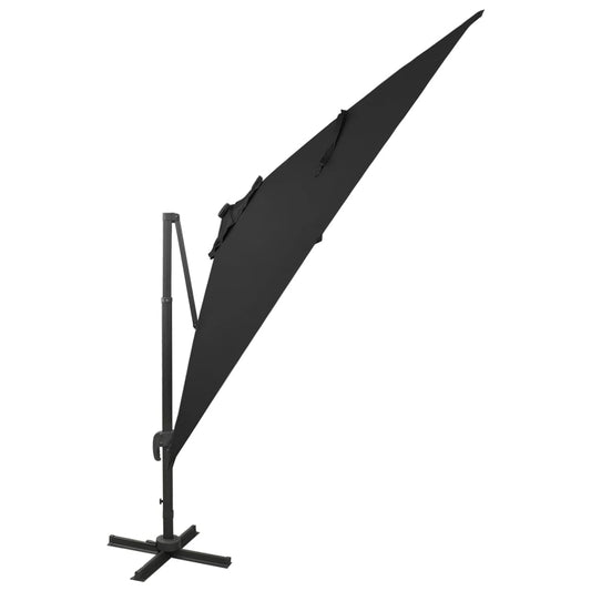 Guarda-sol jardim cantilever c/ poste e luzes LED 300 cm preto