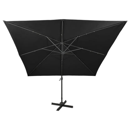 Guarda-sol jardim cantilever c/ poste e luzes LED 300 cm preto