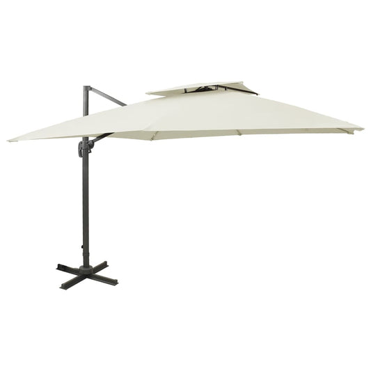 Guarda-sol de jardim cantilever com tampo duplo 300x300 cm areia