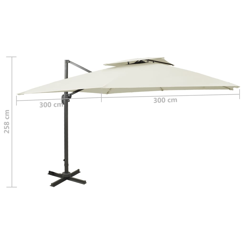 Guarda-sol de jardim cantilever com tampo duplo 300x300 cm areia