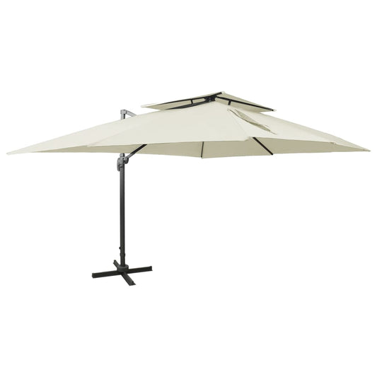 Guarda-sol de jardim cantilever com topo duplo cor areia 400x300 cm
