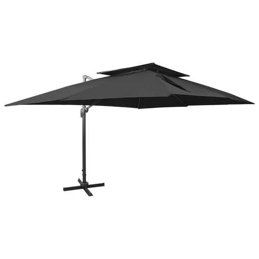 Guarda-sol de jardim cantilever com tampo duplo preto 400x300 cm