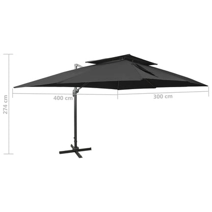 Guarda-sol de jardim cantilever com tampo duplo preto 400x300 cm
