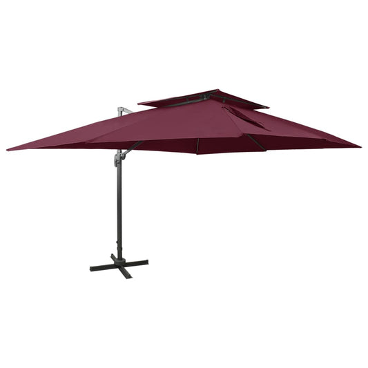 Guarda-sol de jardim cantilever com tampo duplo vermelho bordô 400x300 cm
