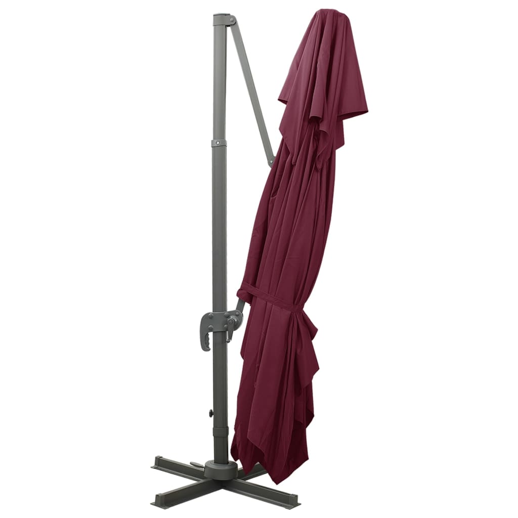 Guarda-sol de jardim cantilever com tampo duplo vermelho bordô 400x300 cm