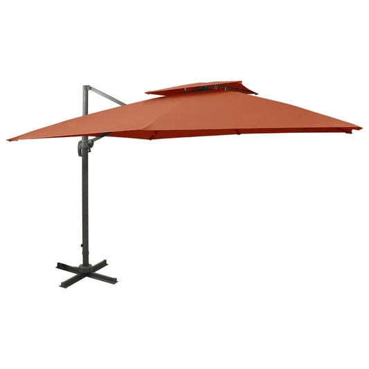 Guarda-sol de jardim cantilever toldo duplo 300x300cm terracota