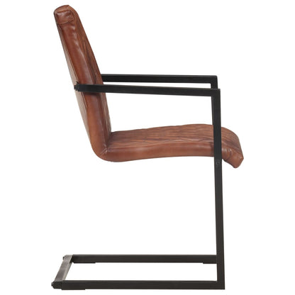 Cadeiras de jantar cantilever 6 pcs couro genuíno castanho