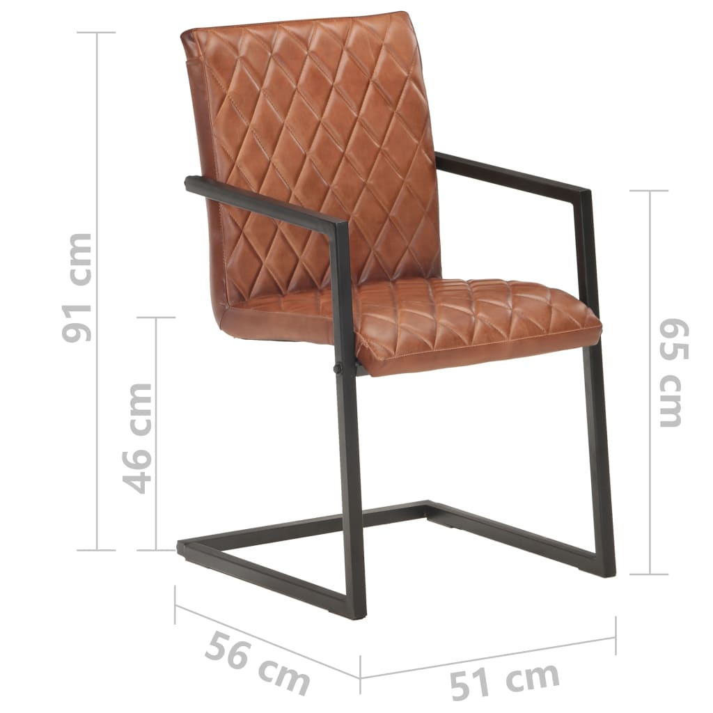 Cadeiras de jantar cantilever 6 pcs couro genuíno castanho