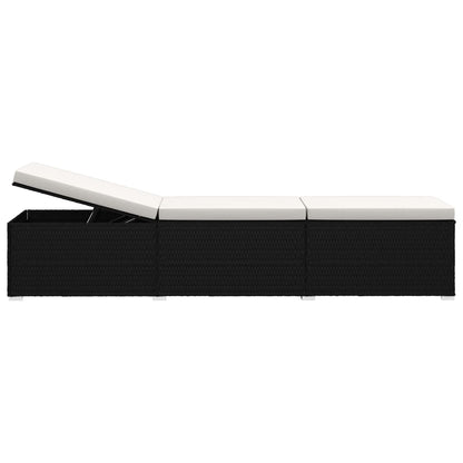 3 pcs espreguiçadeiras jardim c/ mesa de centro vime PE preto