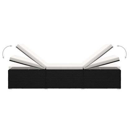 3 pcs espreguiçadeiras jardim c/ mesa de centro vime PE preto