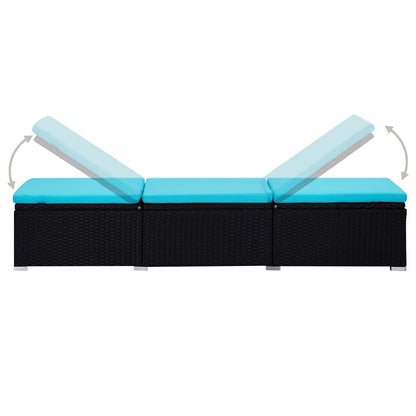 3 pcs espreguiçadeiras jardim c/ mesa de centro vime PE preto