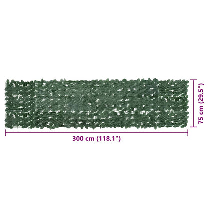 Tela de varanda com folhas verde-escuras 300x75 cm
