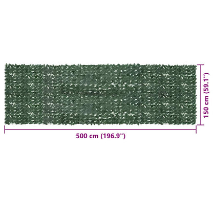Tela de varanda com folhas verde-escuras 500x150 cm