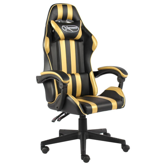 Cadeira estilo corrida couro artificial preto e dourado