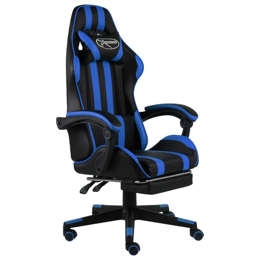 Cadeira estilo corrida c/ apoio pés couro artificial preto/azul