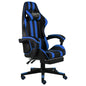 Cadeira estilo corrida c/ apoio pés couro artificial preto/azul
