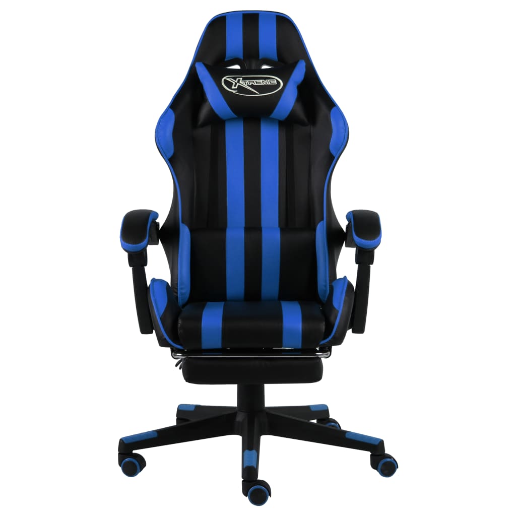 Cadeira estilo corrida c/ apoio pés couro artificial preto/azul