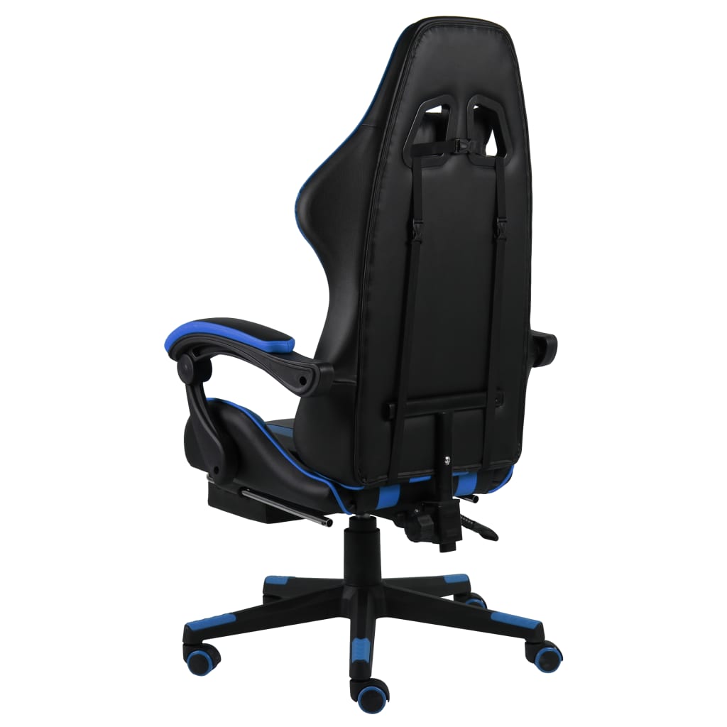 Cadeira estilo corrida c/ apoio pés couro artificial preto/azul