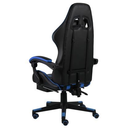 Cadeira estilo corrida c/ apoio pés couro artificial preto/azul